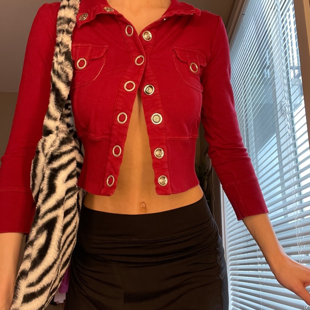A must have Y2k red button up
